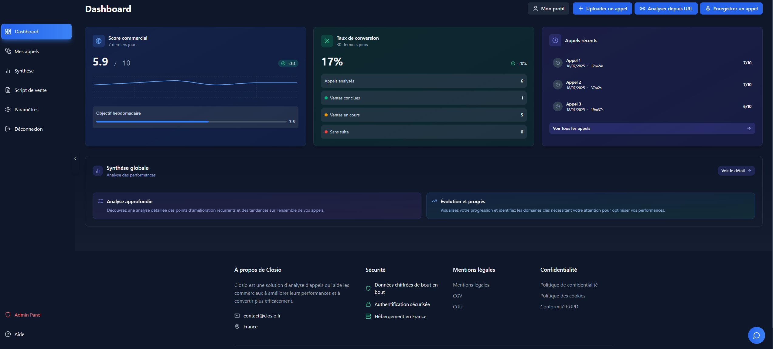 Closio dashboard interface